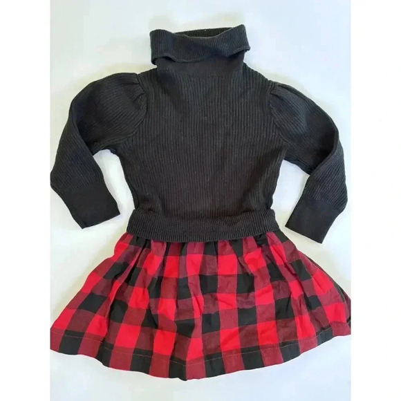 Gap Kids Mixed Media Ribbed Turtleneck And Buffalo Plaid Dress - Picture 3 of 6